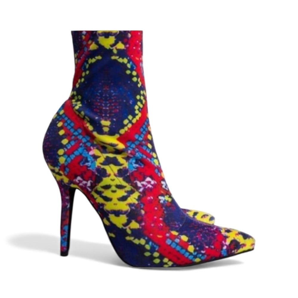 Azalea Wang Colorful Luxury Snakeskin Pattern Midcalf Stiletto Boots Sz 6.5